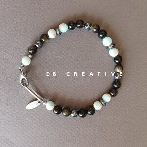 New men's golden obsid jasper and hematite stainless steel  hand made bracelet